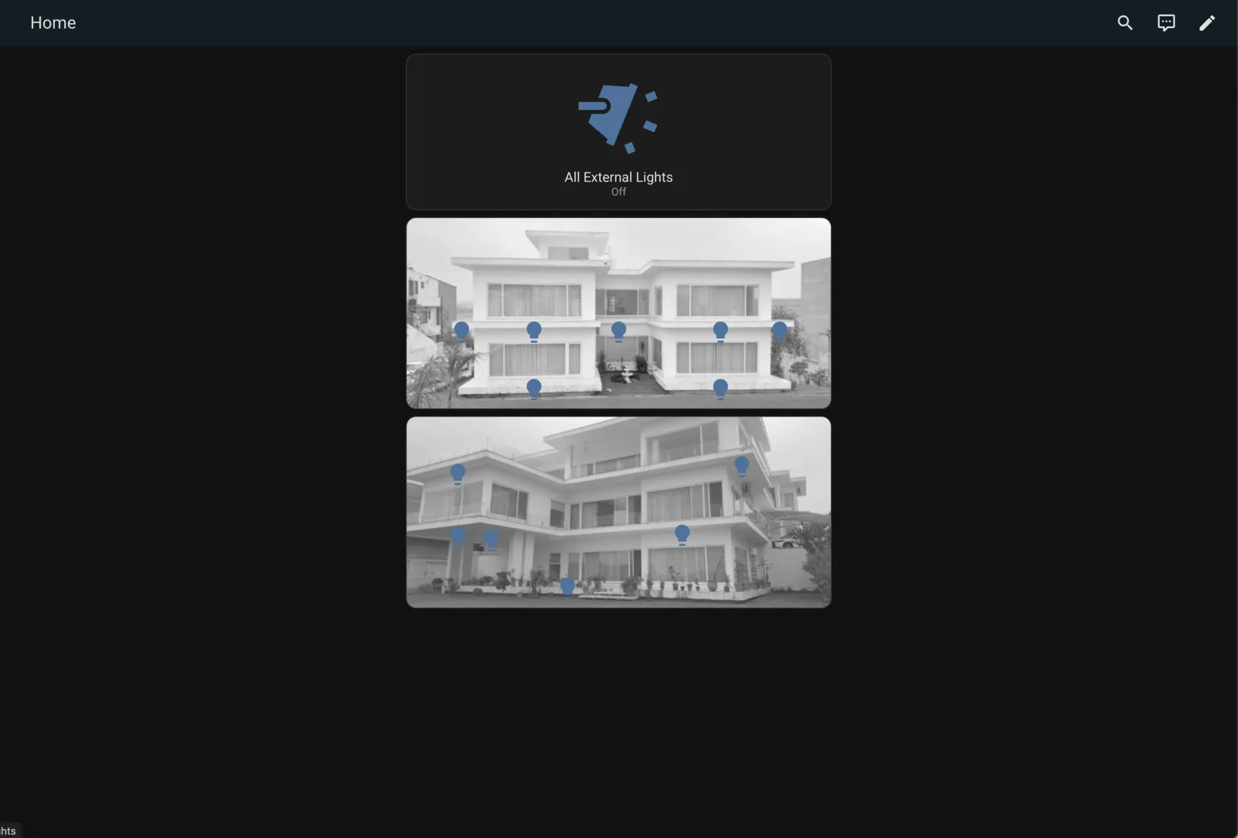 Exterior lighting control with a photo of the house in the HomeHaven app